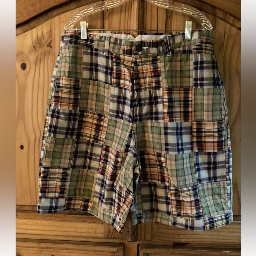 Men's Trevero green blue orange blue checks plaid chino Bermuda shorts size 36